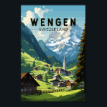 Wengen Switzerland Travel Art Vintage Poster<br><div class="desc">Wengen retro vector travel design. Wengen is a Swiss Alpine village in the Bernese Oberland region. It's known for its timber chalets and belle époque hotels.</div>