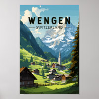 Wengen Switzerland Travel Art Vintage
