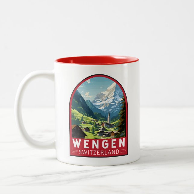 Wengen Switzerland Travel Art Vintage Two-Tone Coffee Mug (Left)