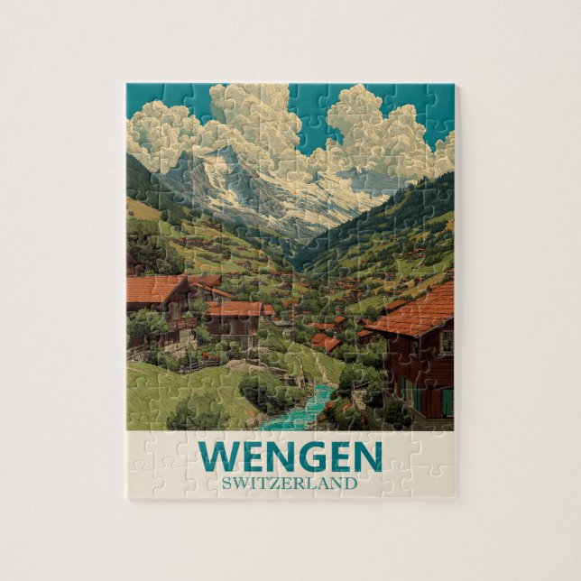 Wengen Switzerland Vintage Travel Jigsaw Puzzle (Vertical)