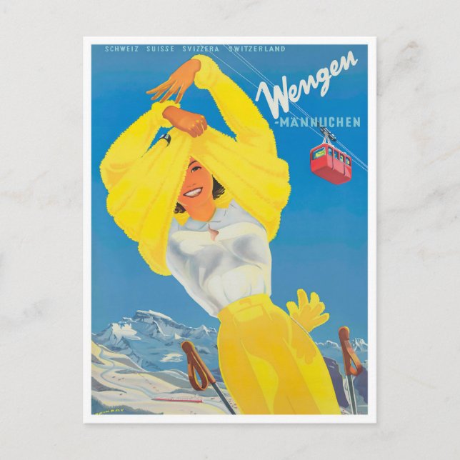 Wengen Switzerland vintage travel Postcard (Front)