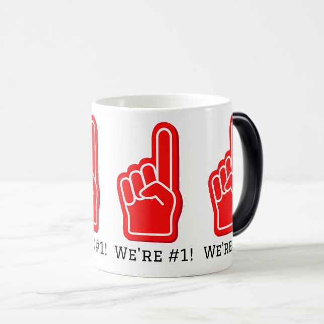 WE'RE #1 Sports Finger Red Black Team Spirit Fun Magic Mug (Front Right)