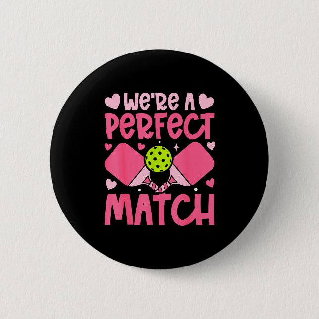 We're A Match Ckleball Couple Paddle Hearts Valent 6 Cm Round Badge (Front)