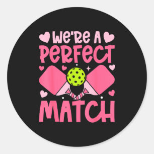We're A Match Ckleball Couple Paddle Hearts Valent Classic Round Sticker