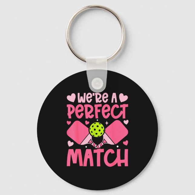 We're A Match Ckleball Couple Paddle Hearts Valent Key Ring (Front)