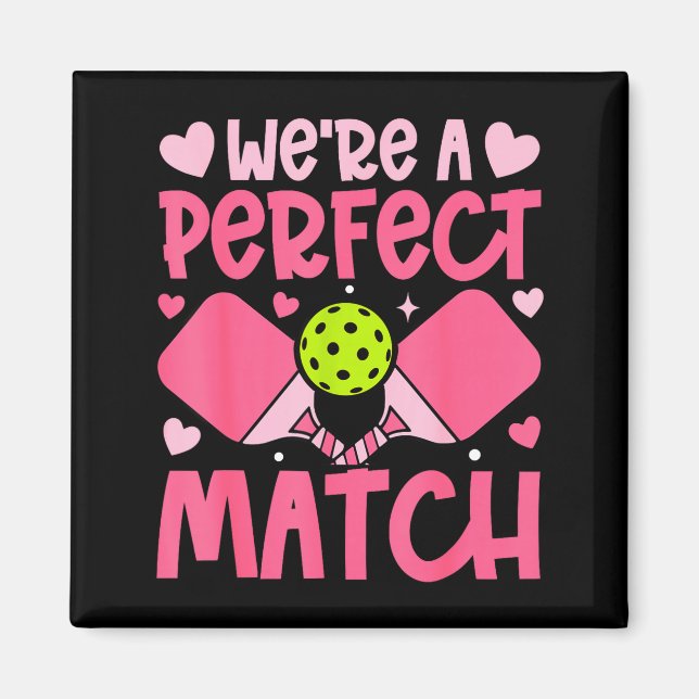 We're A Match Ckleball Couple Paddle Hearts Valent Magnet (Front)