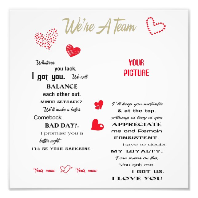 We're A Team, Wedding Anniversary Gift, Wedding Photo Print (Front)