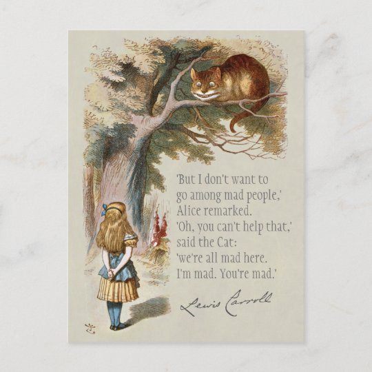 We Re All Mad Here Cc01 Alice Cheshire Cat Postcard Zazzle Co Uk