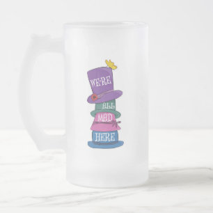 We're All Mad Here Mad Hatter Alice in Wonderland Frosted Glass Beer Mug