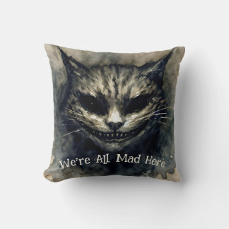 We're All Mad Here Sinister Cat Smiling Cushion
