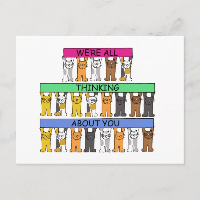 We're All Thinking About You Cartoon Cats Postcard (Front)