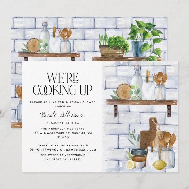 We're Cooking Up Watercolor Quote Bridal Shower Invitation (Front/Back)
