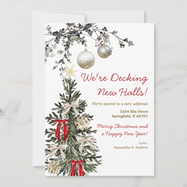 We're Decking New Halls Christmas Tree New Home Invitation (Front)