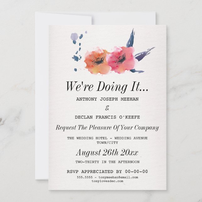 We're Doing It - Floral Gay Wedding Invitation (Front)