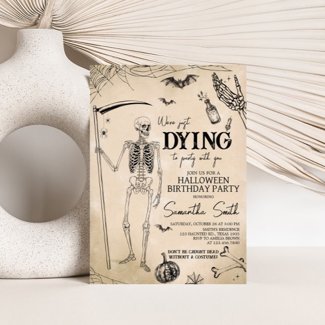 We're Dying to Party Halloween Birthday Party Invitation (We're Dying to Party Skull Birthday Halloween Invitation)