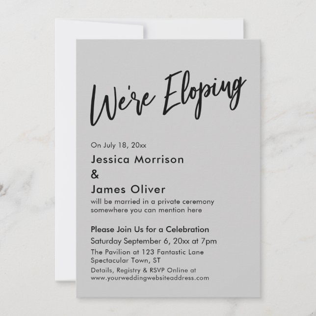 We're Eloping Minimal Handwriting Light Grey Invitation (Front)