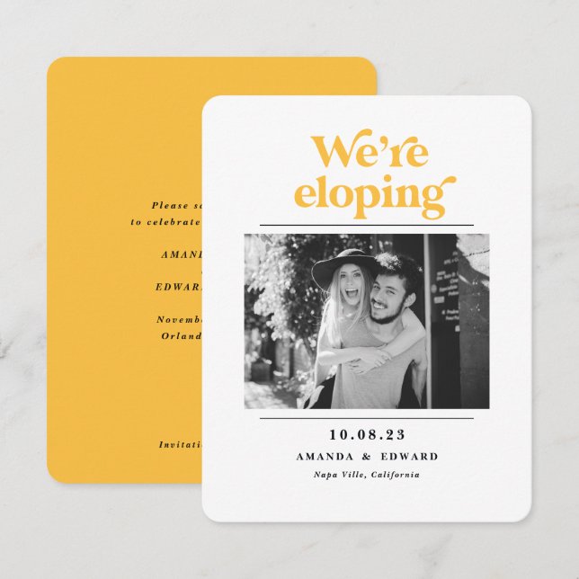 We're eloping Modern bold typography couple photo (Front/Back)