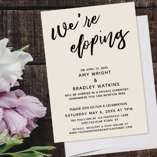 We're Eloping Modern Handwriting Typography Cream Invitation