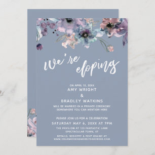 We're Eloping Script Dusty Blue Watercolor Florals Invitation