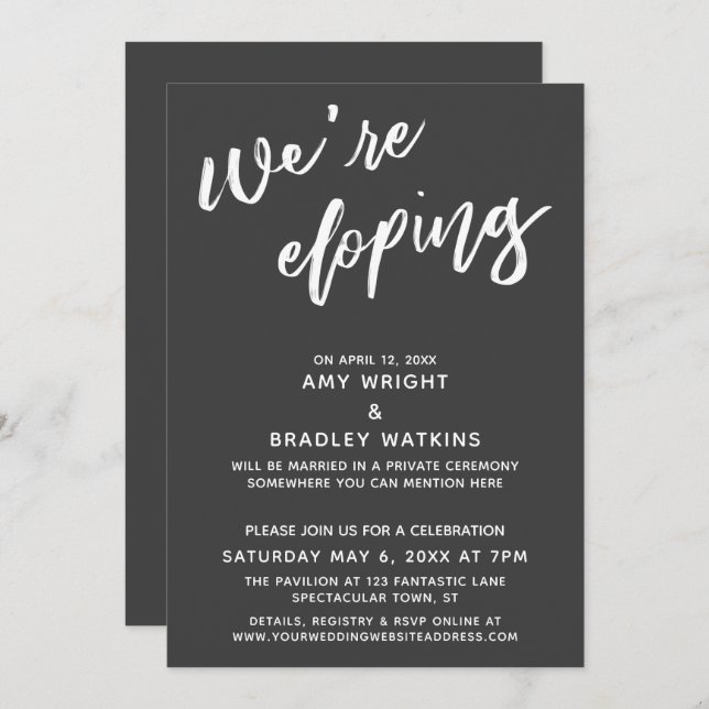 We're Eloping Simple Dark Grey Handwriting Script Invitation (Front/Back)