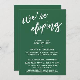 We're Eloping Simple Leaf Green Handwriting Script Invitation