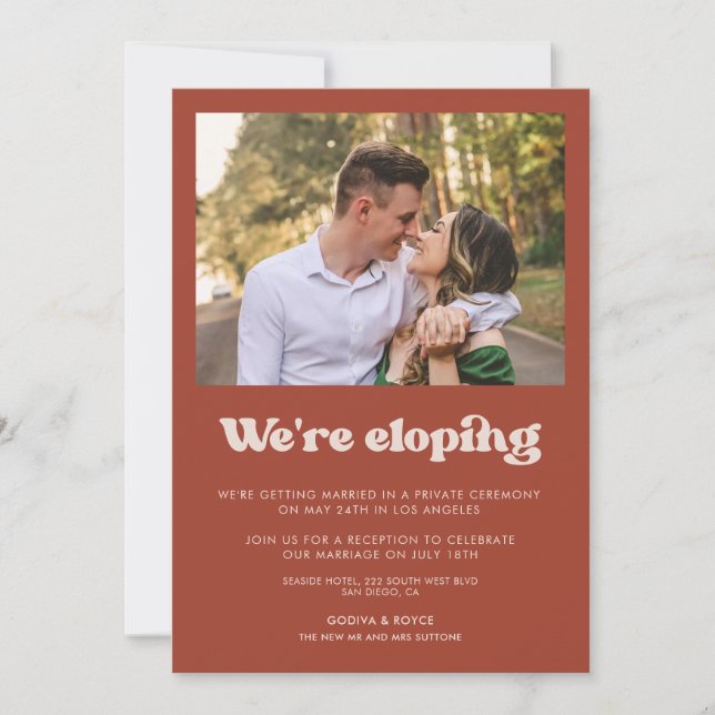 We're eloping Stylish Terracotta announcement (Front)