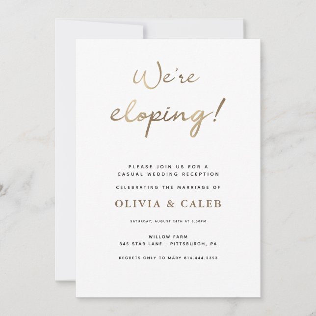 We're Eloping Wedding Reception invitation (Front)