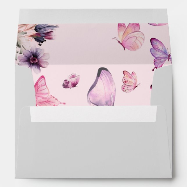We're Enchanted To Meet Pink Butterfly Baby Shower Envelope (Back (Bottom))