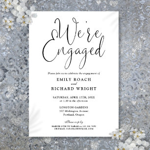 We're Engaged Black And White Engagement Party Invitation