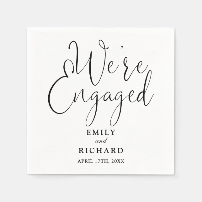 We're Engaged Black And White Engagement Party  Napkin (Front)