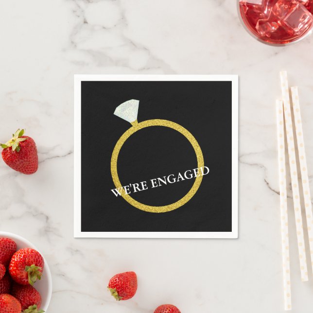 We're Engaged Black & Gold Bridal Shower Party Napkin (Insitu)
