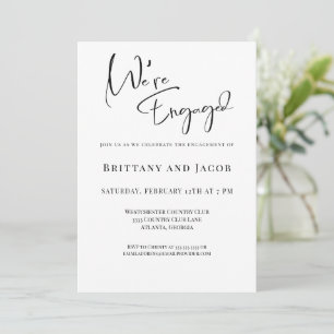 We're Engaged Black White Engagement Party Invitation