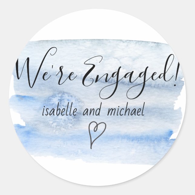 We're Engaged Blue Watercolor Envelope Seal (Front)