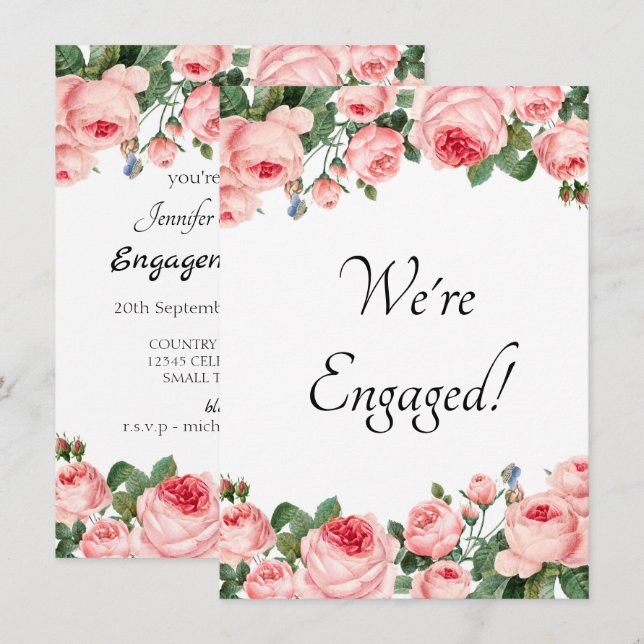 We're Engaged Blushing Pink Rose (Front/Back)