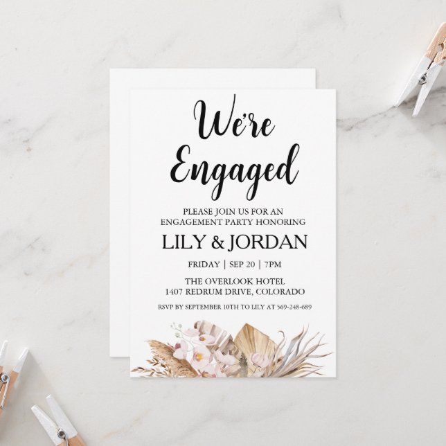 we're engaged boho engagement party invitations (Front/Back In Situ)