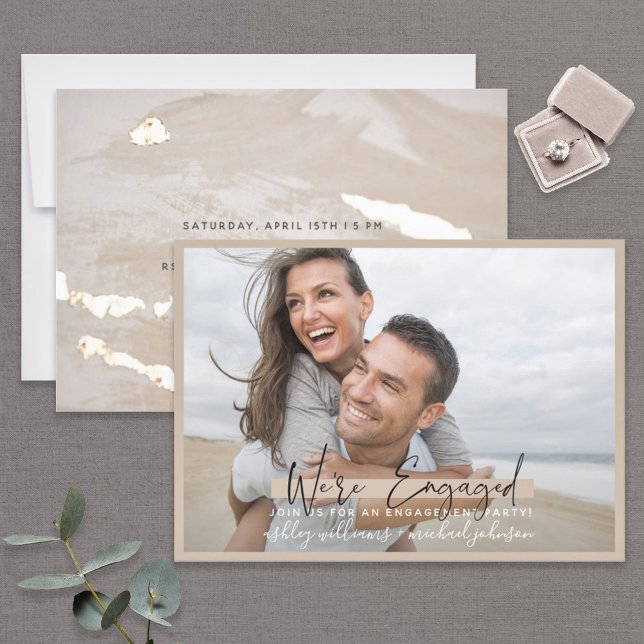 We're Engaged Calligraphy Blush Gold Engagement Invitation (Creator Uploaded)