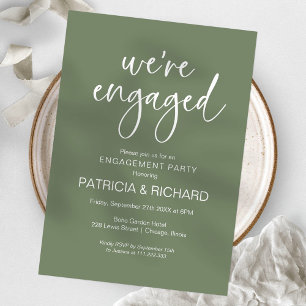 We're Engaged Chic Calligraphy Engagement Party Invitation