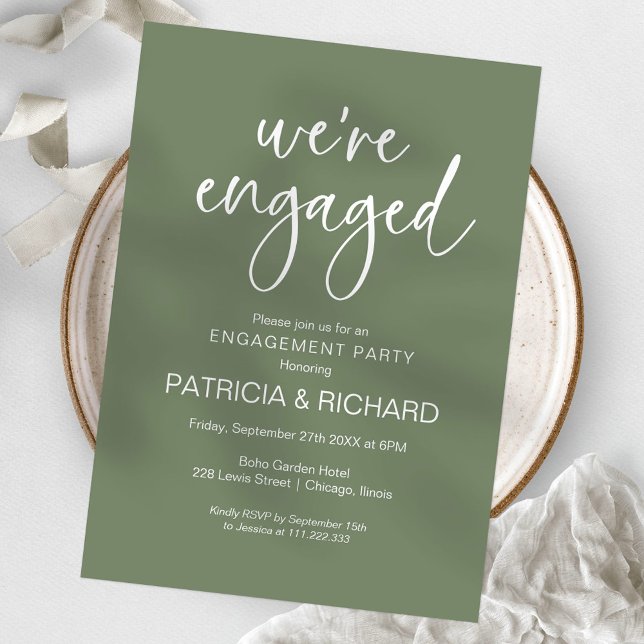 We're Engaged Chic Calligraphy Engagement Party Invitation (Creator Uploaded)