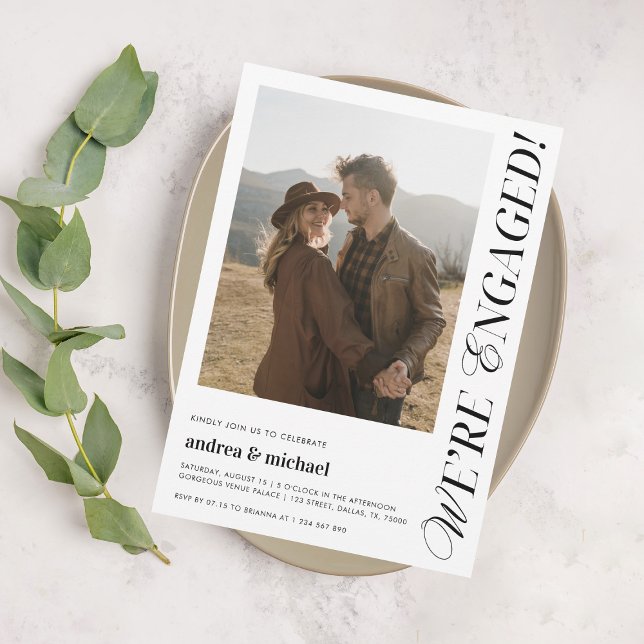 We're Engaged Chic Modern Engagement Party Photo Invitation (Creator Uploaded)