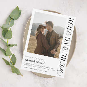 We're Engaged Chic Modern Engagement Party Photo Invitation