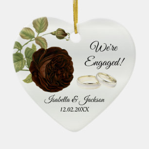We're Engaged    Chocolate Brown Roses Ceramic Tree Decoration