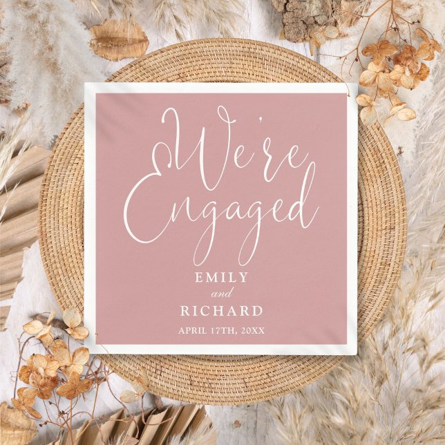 We're Engaged Dusty Rose Pink Engagement Party  Napkin (We're Engaged Dusty Rose Pink Engagement Party Napkins)