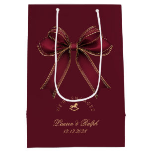 We're Engaged Elegant Burgundy Gold Bow Luxury Medium Gift Bag