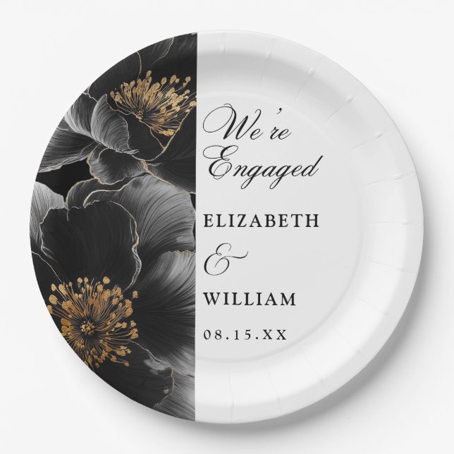 We're Engaged Elegant Floral Engagement Party Paper Plate (Front)