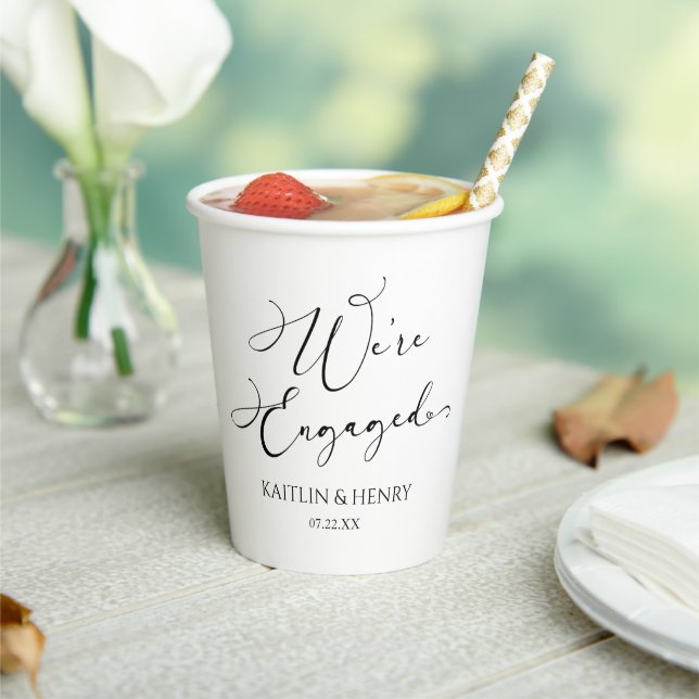 We're Engaged Elegant Minimalist Engagement Party Paper Cups (Insitu)