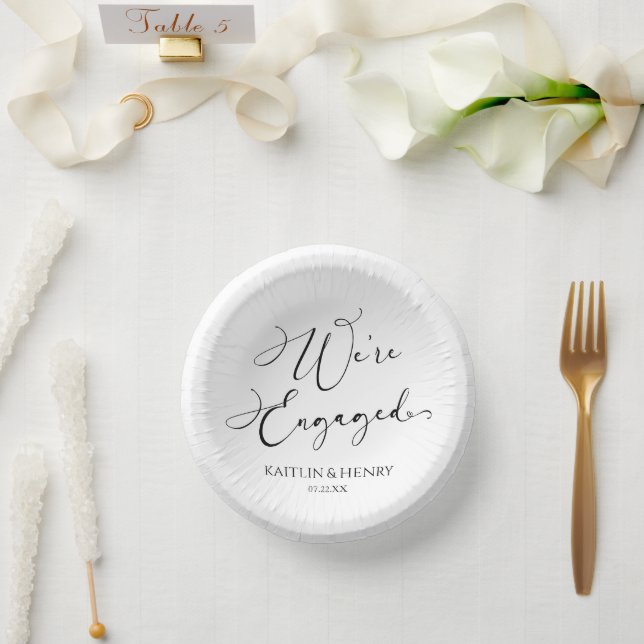 We're Engaged Elegant Minimalist Engagement Party Paper Plate (Wedding)