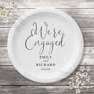 We're Engaged Engagement Party Black And White Paper Plate