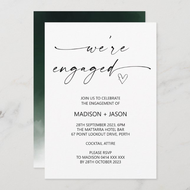 We're Engaged Engagement Party Black White Simple Invitation (Front/Back)