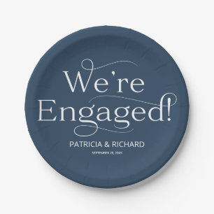 We're Engaged Engagement Party Blue Paper Plate
