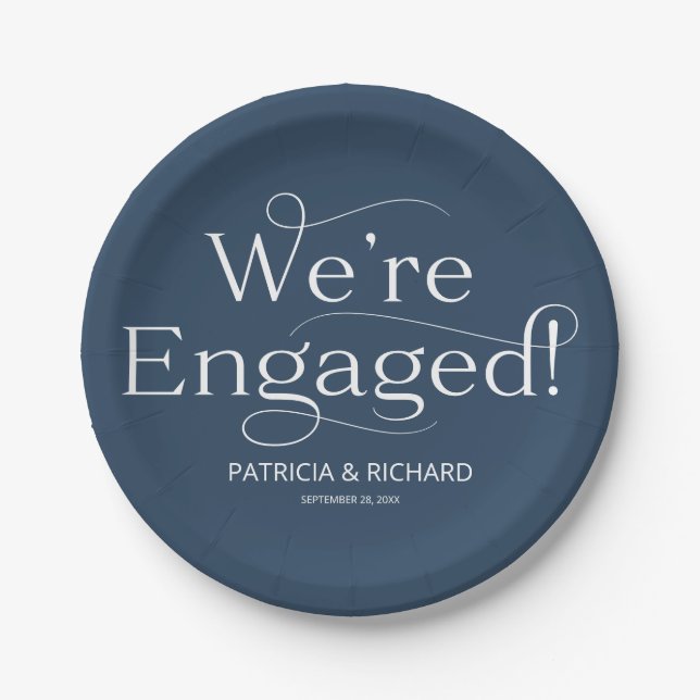 We're Engaged Engagement Party Blue Paper Plate (Front)